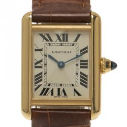 Pre Owned ساعة يد نسائية كارتييه تانك أنغليس ذهب عيار 18 بيضاء 23 مم
