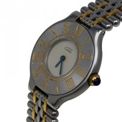 Pre Owned Cartier Cream Stainless Steel Must 21 Women's Wristwatch 28MM