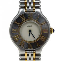 Pre Owned Cartier Cream Stainless Steel Must 21 Women's Wristwatch 28MM