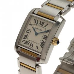 Pre Owned Cartier Ivory Stainless Steel and 18K Yellow Gold Women's Wristwatch Tank Francaise 25MM