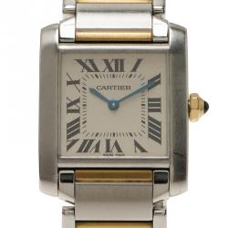 Pre Owned Cartier Ivory Stainless Steel and 18K Yellow Gold Women's Wristwatch Tank Francaise 25MM