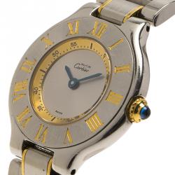 Pre Owned Cartier Grey Stainless Steel Must 21 Women's Wristwatch 28MM