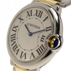 Pre Owned Cartier Silver Stainless Steel and 18K Yellow Gold Ballon Bleu Women's Wristwatch 33MM