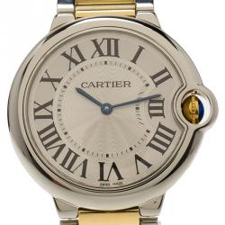 Pre Owned Cartier Silver Stainless Steel and 18K Yellow Gold Ballon Bleu Women's Wristwatch 33MM