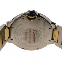 Pre Owned Cartier Silver Stainless Steel and 18K Yellow Gold Ballon Bleu Women's Wristwatch 33MM