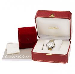 Pre Owned Cartier Silver Stainless Steel and 18K Yellow Gold Ballon Bleu Women's Wristwatch 33MM