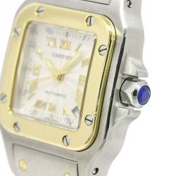 Pre Owned Cartier Silver 18K Yellow Gold and Stainless Steel Santos Galbee Women's Wristwatch 24MM
