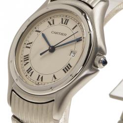 Pre Owned Cartier Cream Stainless Steel Cougar 987904 Mens Wristwatch 33 MM