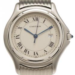 Pre Owned Cartier Cream Stainless Steel Cougar 987904 Mens Wristwatch 33 MM