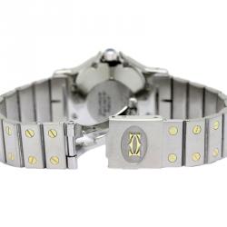 Pre Owned Cartier Grey 18K Yellow Gold and Stainless Steel Santos Octagon Women's Wristwatch 29MM