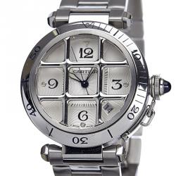 Pre Owned Cartier Silver Stainless Steel Pasha Grille Women's Wristwatch 28MM
