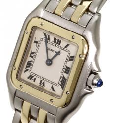 Pre Owned Cartier White 18K Yellow Gold and Stainless Steel Panthere Women's Wristwatch 22MM