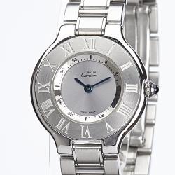 مملوكة مسبقًا Cartier Silver Stainless Steel Must 21 Women's Wristwatch 28MM