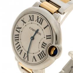 مملوكة مسبقًا Cartier Silver Stainless Steel & 18K Yellow Gold Ballon Bleu  3005 Women's Wristwatch 38MM
