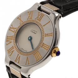 Pre Owned Cartier Silver Yellow Gold and Stainless Steel Must 21 de Cartier Women's Wristwatch 28MM