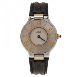 Pre Owned Cartier Silver Yellow Gold and Stainless Steel Must 21 de Cartier Women's Wristwatch 28MM