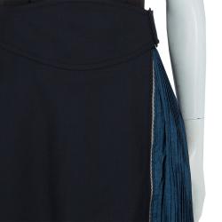 Pre Owned Carven Black Contrast Pleat Detail Belted Skirt M