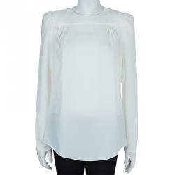 Pre Owned Carven White Crepe Power Shoulder Long Sleeve Blouse  M