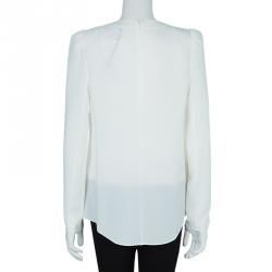 Pre Owned Carven White Crepe Power Shoulder Long Sleeve Blouse  M