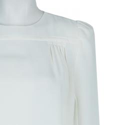 Pre Owned Carven White Crepe Power Shoulder Long Sleeve Blouse  M