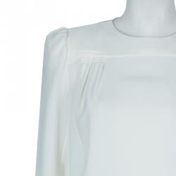 Pre Owned Carven White Crepe Power Shoulder Long Sleeve Blouse  M