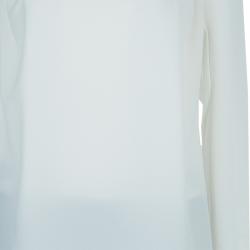 Pre Owned Carven White Crepe Power Shoulder Long Sleeve Blouse  M