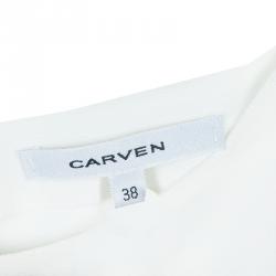 Pre Owned Carven White Crepe Power Shoulder Long Sleeve Blouse  M