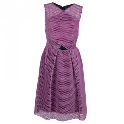 Carven Pink Tricot Perforated Mesh Overlap Detail Sleeveless Dress M