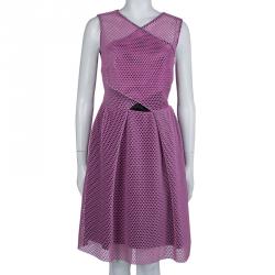 Carven Pink Tricot Perforated Mesh Overlap Detail Sleeveless Dress M