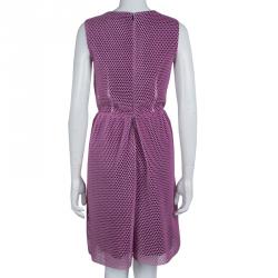 Carven Pink Tricot Perforated Mesh Overlap Detail Sleeveless Dress M