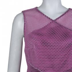 Carven Pink Tricot Perforated Mesh Overlap Detail Sleeveless Dress M