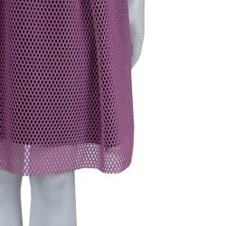 Carven Pink Tricot Perforated Mesh Overlap Detail Sleeveless Dress M