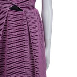 Carven Pink Tricot Perforated Mesh Overlap Detail Sleeveless Dress M