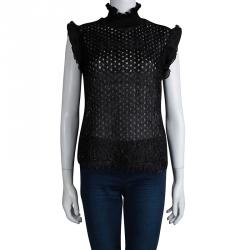 Pre Owned Carven Black Textured Lurex Surface Detail Sheer Sleeveless Top M