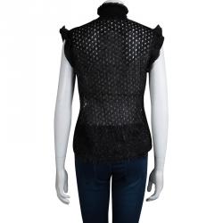 Pre Owned Carven Black Textured Lurex Surface Detail Sheer Sleeveless Top M