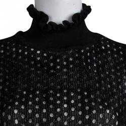 Pre Owned Carven Black Textured Lurex Surface Detail Sheer Sleeveless Top M