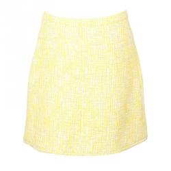 Pre Owned Carven Yellow Tweed Knit Zip Detail Skirt M