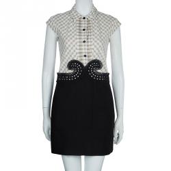 Carven Spring'14 Checked Front Mesh Back Eyelet Lace Detail Runway Dress M