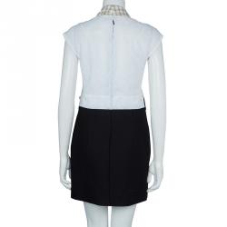 Carven Spring'14 Checked Front Mesh Back Eyelet Lace Detail Runway Dress M