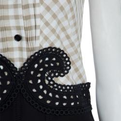 Carven Spring'14 Checked Front Mesh Back Eyelet Lace Detail Runway Dress M