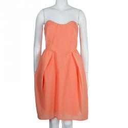 Carven Orange Textured Strapless Dress M