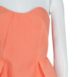 Carven Orange Textured Strapless Dress M