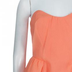 Carven Orange Textured Strapless Dress M