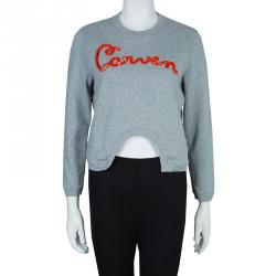 Pre Owned Carven Grey Cut Out Logo Embroidered Cropped Sweatshirt M