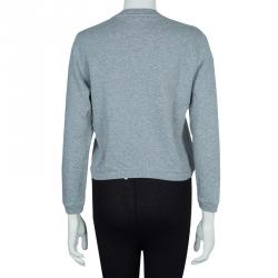 Pre Owned Carven Grey Cut Out Logo Embroidered Cropped Sweatshirt M