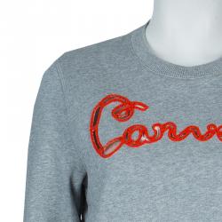 Pre Owned Carven Grey Cut Out Logo Embroidered Cropped Sweatshirt M
