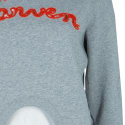 Pre Owned Carven Grey Cut Out Logo Embroidered Cropped Sweatshirt M