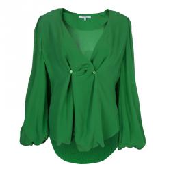 Carven Green Overlap Detail Long Sleeve Blouse M