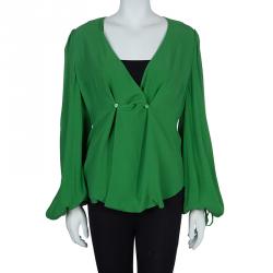 Carven Green Overlap Detail Long Sleeve Blouse M