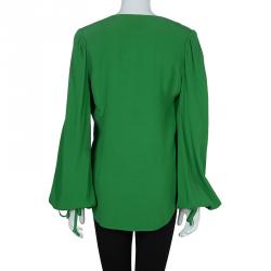 Carven Green Overlap Detail Long Sleeve Blouse M